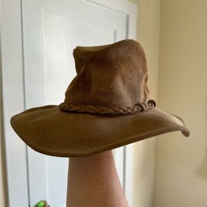 VTG MINETONKA Unisex Large Tan Brown Outback Leather Hat Outdoor Hiking Adventur